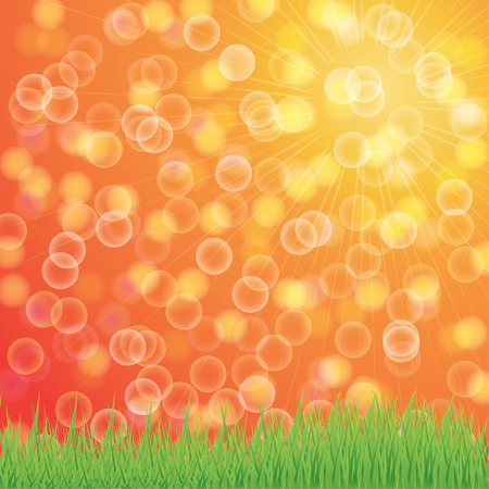 Natural green background with vector sun and grass.vectorのイラスト素材
