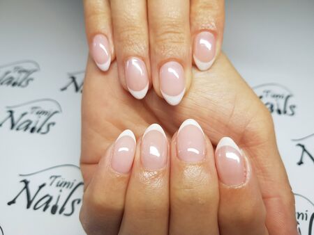 Beautiful colorful nails and hand manicure.のeditorial素材