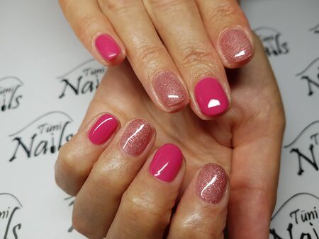 Beautiful colorful nails and hand manicure.のeditorial素材