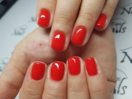 Beautiful colorful nails and hand manicure.のeditorial素材