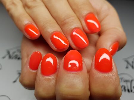 Beautiful colorful nails and hand manicure.のeditorial素材