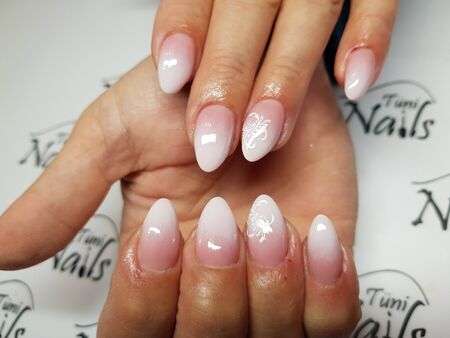 Beautiful colorful nails and hand manicure.のeditorial素材