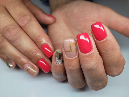 Beautiful colorful nails and hand manicure.