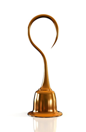 3d gold hook isolated on white backgroundの写真素材