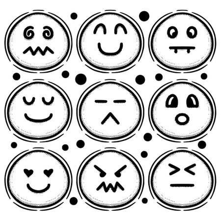 Collection set emoticon sketch doodle Illustration hand drawn black and white vectorのイラスト素材
