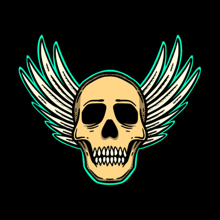 Skull wings art illustration hand drawn colorful vector for tshirt, sticker, poster etcのイラスト素材