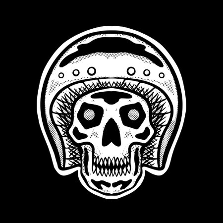 skull helmet art Illustration hand drawn black and white vector for tattoo, sticker, logo etcのイラスト素材