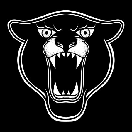 Black panther art Illustration hand drawn style black and white vector for tattoo, sticker, etcのイラスト素材