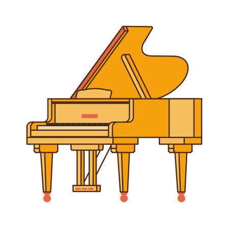 Grand piano is a musical instrument. Color vector illustration in flat line style. White isolated background.のイラスト素材
