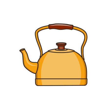 Classic yellow teapot. Vector illustration of a flat contour style.のイラスト素材