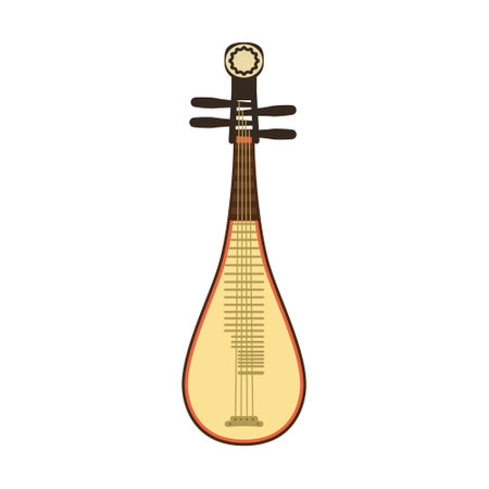 Pipa national Chinese musical instrument. Color vector illustration of flat style. White isolated background.のイラスト素材