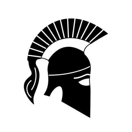 The helmet icon of ancient Greece. Black and white illustration. White isolated background.のイラスト素材