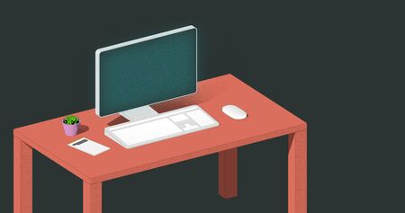 Desktop with laptop flat illustrationの写真素材