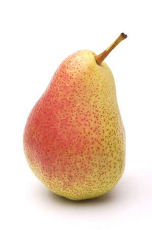Ripe yellow-red pear on a white backgroundの写真素材