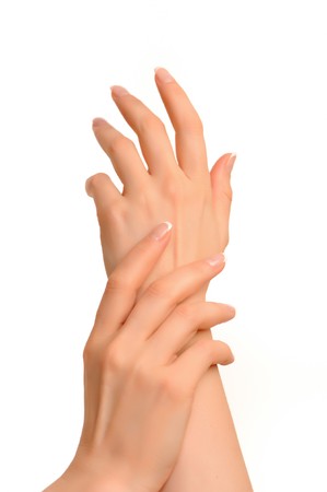 Woman hands on a white backgroundの写真素材