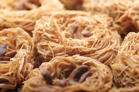 Fresh delicious arabic sweets, kanafeh, close-up shot