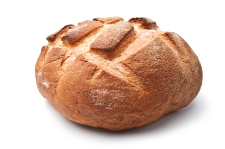 Traditional homemade round bread isolated on a white backgroundの写真素材