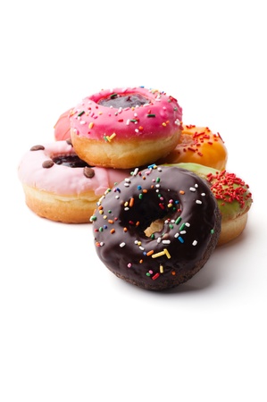Group of glazed donuts, isolated on white backgroundの写真素材