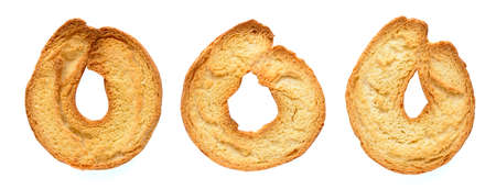 Bread  toasted bagels, isolated on whiteの写真素材