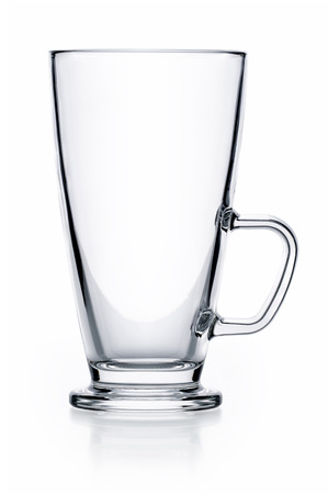 Tableware: empty glass teacup, isolated on white backgroundの写真素材
