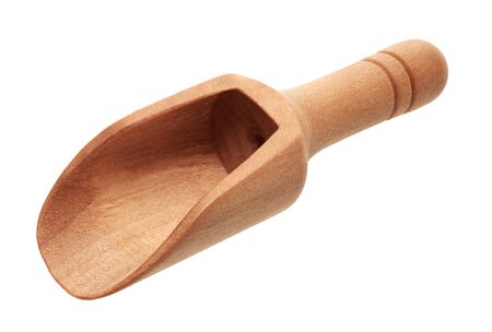 Isolated objects: empty small wooden scoop on white backgroundの写真素材