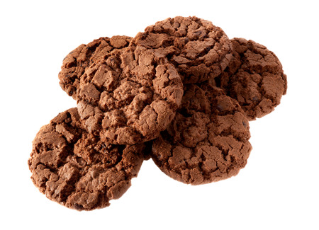 Isolated objects: group of dark chocolate cookies, isolated on white backgroundの写真素材