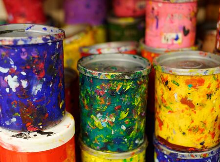 Backgrounds and textures: big group of colorful cans with paintの写真素材