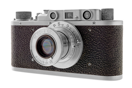 Isolated objects: classic rangefinder film camera, isolated on white background