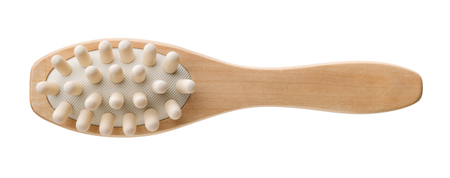 Isolated objects: single wooden massage brush on white backgroundの写真素材