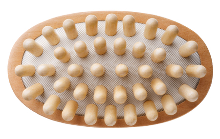 Isolated objects: single wooden massage brush on white backgroundの写真素材