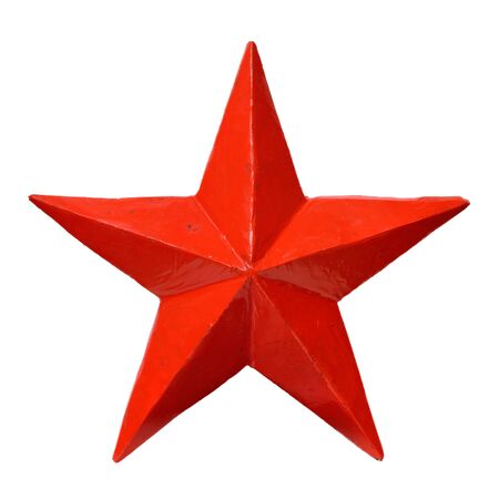 Isolated objects: red five-pointed star, on white backgroundの写真素材
