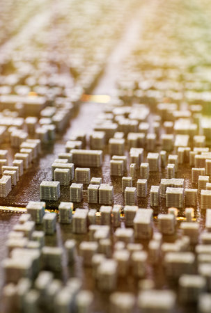 3d printed cityscape in a sunlight, architectural abstract backgroundの写真素材