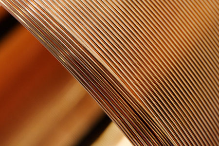 Roll of copper wire, close-up shot, abstract industrial backgroundの写真素材