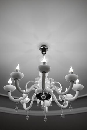 Photo of modern stylish chandelier in the restaurant.の写真素材