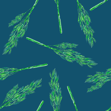 A seamless pattern with the isolated green dill, painted hand-drawn in a watercolor on a dark blue backgroundの写真素材