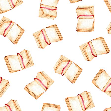 Seamless pattern with watercolor open notebook, hand painted isolated on a white backgroundの写真素材