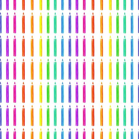 Seamless pattern with watercolor colour pencils, hand painted isolated on a white backgroundの写真素材