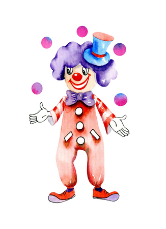 Watercolor funny circus clown juggling balls, watercolor designの写真素材