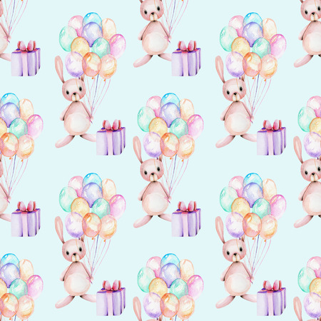 Watercolor cute rabbits, hand drawn on a whiteの写真素材