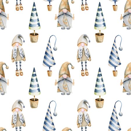 Watercolor elfs seamless pattern, hand drawn on a white backgroundの写真素材