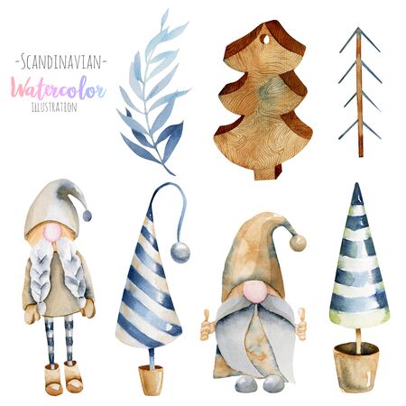 Watercolor collection of christmas tree toysの写真素材