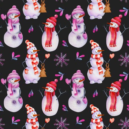 Watercolor snowmen seamless patternの写真素材