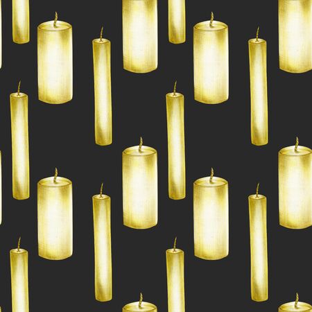 Seamless pattern with candles, hand drawn on a dark backgroundの写真素材
