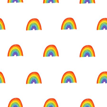 Seamless pattern of hand drawn rainbow to St. Patrick's Day celebration and onthe design, hand drawn on a white backgroundの写真素材