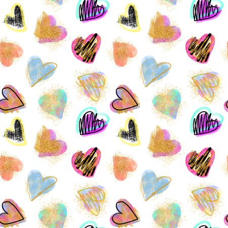 Seamless pattern with creative colorful hearts