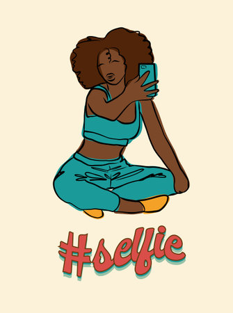 Pretty girl taking selfies, photography vector illustrationのイラスト素材