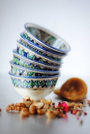Ceramic cups with asian patternの写真素材