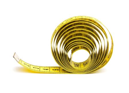 Yellow measuring tape isolated on white background