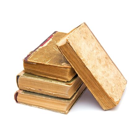 Three old books isolated on white backgroundの写真素材