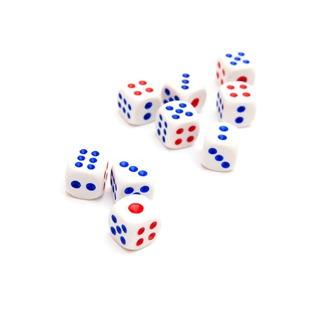 Nine dice isolated on white background の写真素材